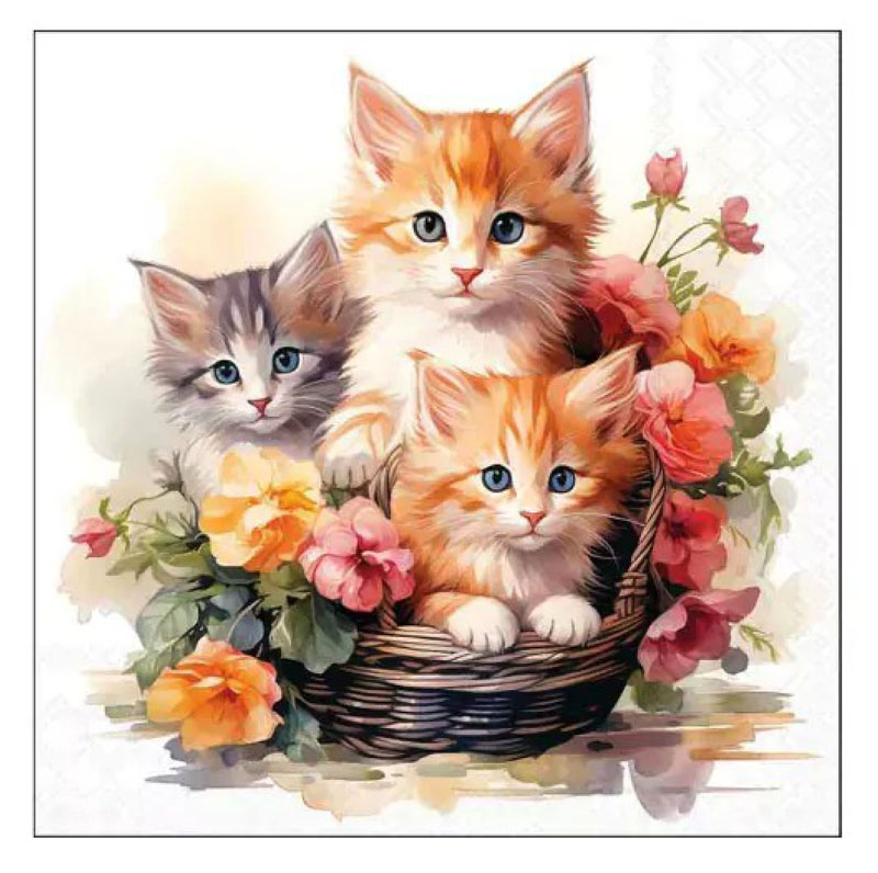 Cocktailserviette Kitten im Korb