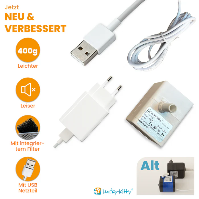 Ersatzpumpe für Lucky Kitty Katzenbrunnen  mit USB-Adapter