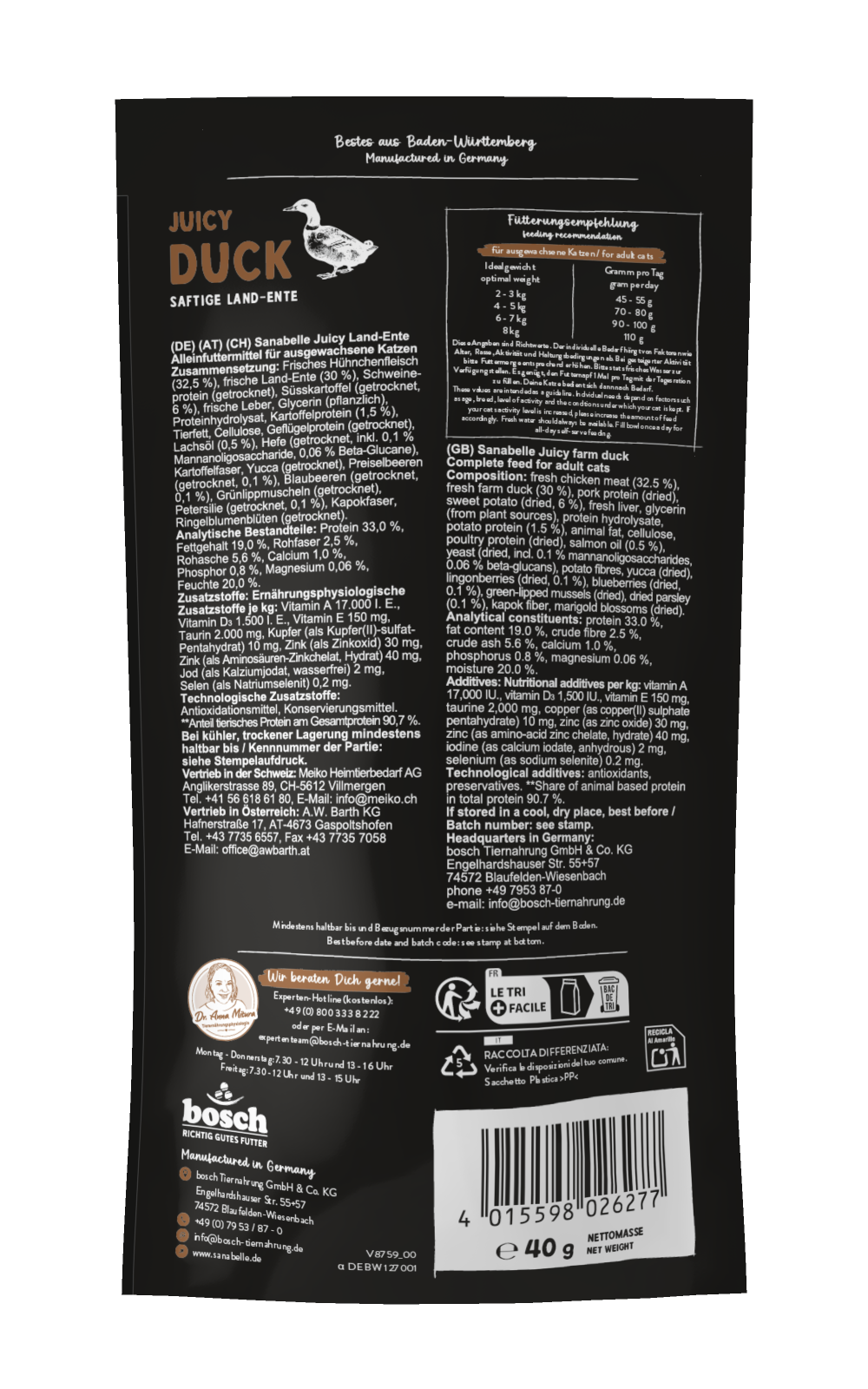 Sanabelle Juicy Duck - softes Alleinfutter für Katzen